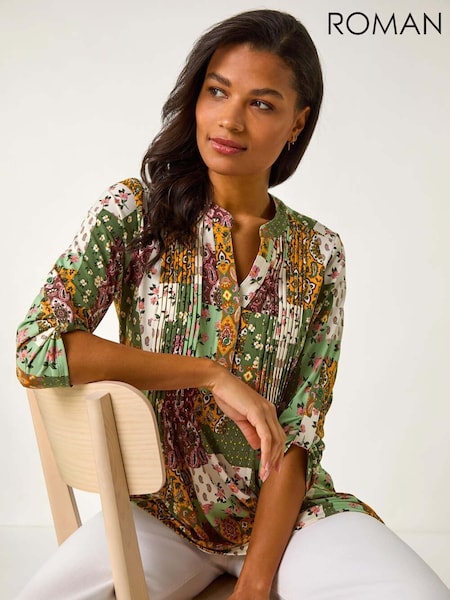Roman Contrast Print Pintuck Shirt (F34378) | 80 €