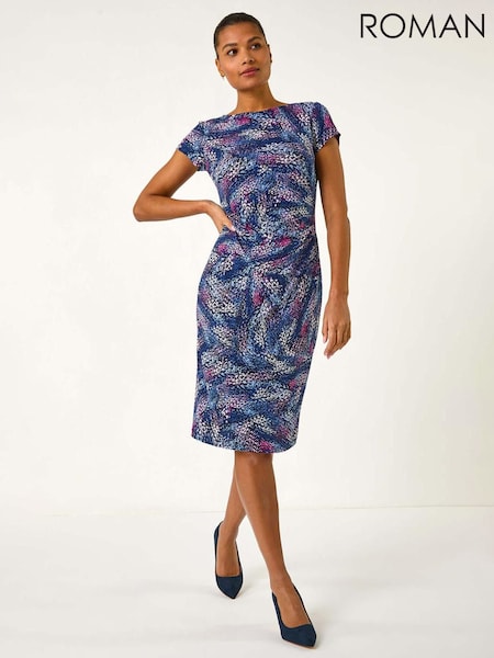 Roman Pink Abstract Print Gathered Shift Dress (F34386) | €60