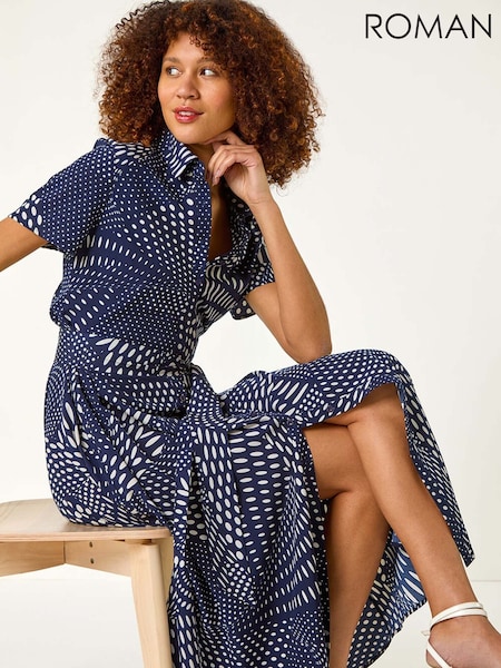 Roman Blue Spot Print Button Through Shirt Dress (F34401) | €63