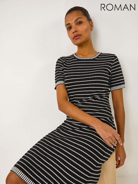 Roman Black Stripe Print Knitted Dress (F34410) | 2,704 UAH