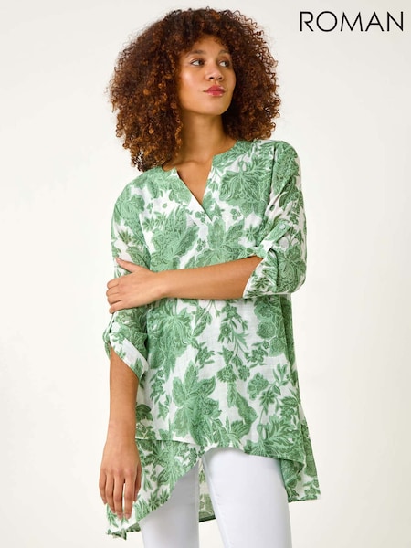 Roman Green Bolt Floral Print Pleat Front Top (F34422) | €53