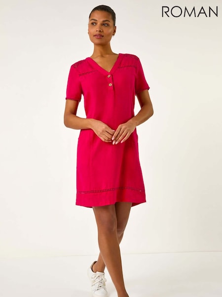 Roman Red Linen Mix Button Shift Dress (F34443) | €66