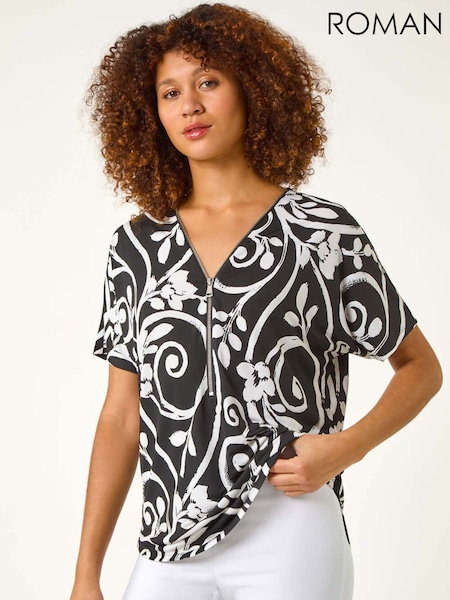 Roman Textured Print Zip Detail Top (F34454) | 56 €