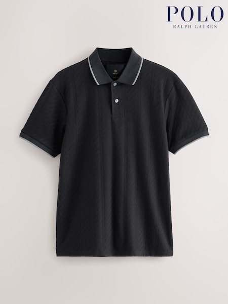 Black Slim Fit Smart Quarter Zip Polo Shirt (F34466) | AED131