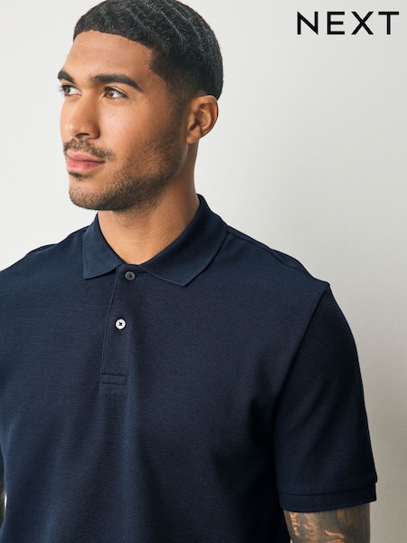 Navy Blue Textured Smart Polo Shirt (F34472) | €26