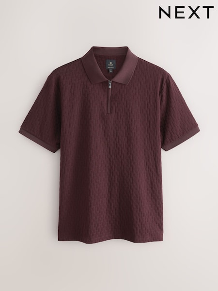 Burgundy Red - Regular Fit - Smart Quarter Zip Polo Shirt (F34473) | 40 €