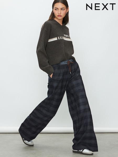 Navy Satin Waistband Wide Leg Trousers (F34488) | €46