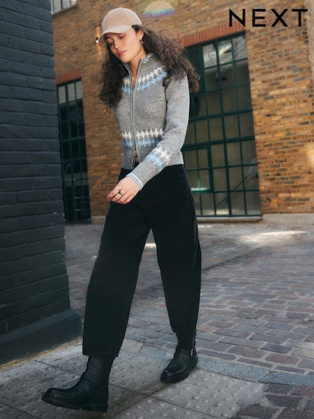Black Cord Barrel Trousers (F34492) | 144 QAR