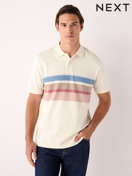 Ecru White 100% Cotton Short Sleeve Button Up Block Polo Shirt (F34505) | €37