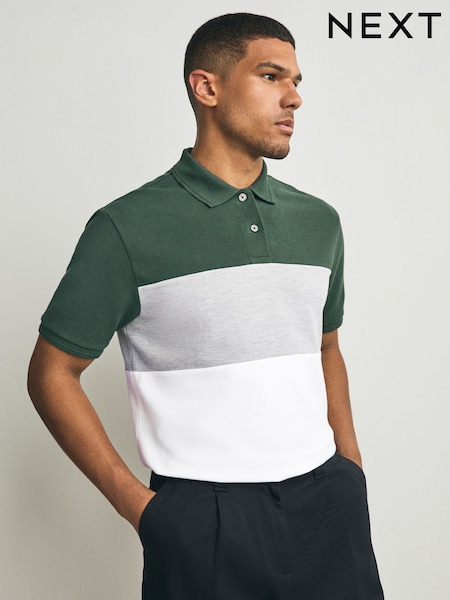 Green/Grey 100% Cotton Short Sleeve Button Up Block Polo Shirt (F34509) | 891 UAH