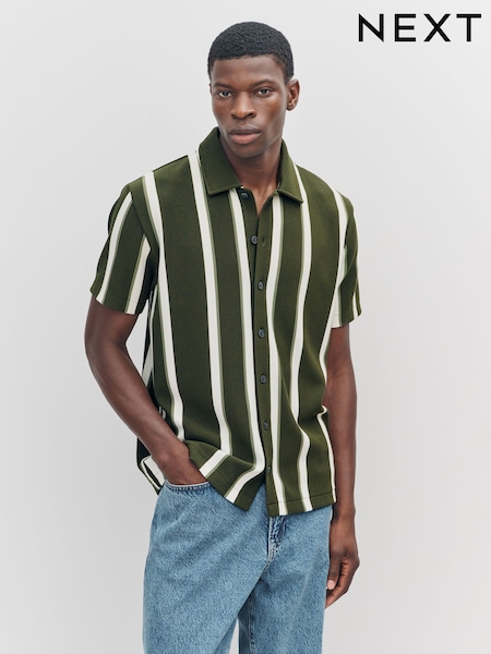 Olive Green Textured Stripe Jersey Shirt (F34515) | AZN 71