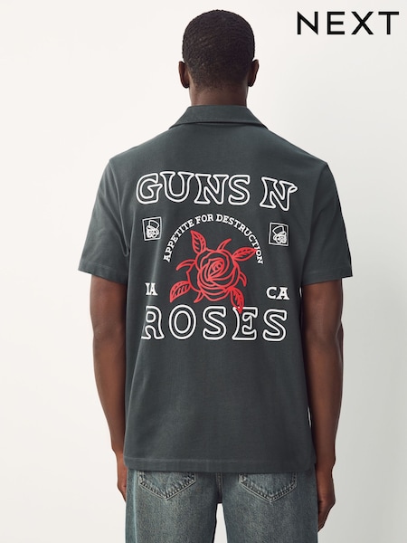 Charcoal Grey Guns N' Roses Band Graphic Print Polo Shirt (F34545) | €41