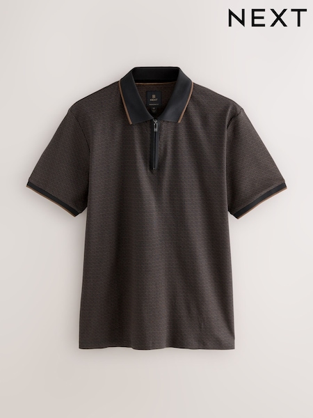 Black Short Sleeve Print Polo Shirt (F34546) | €32
