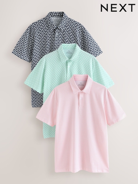 Green/Pink/Navy Geos Regular Fit Short Sleeve Jersey Polo Shirts 3 Pack (F34547) | 1,960 UAH