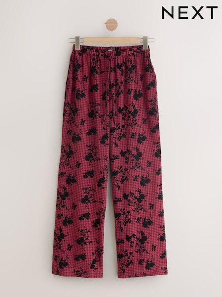 أحمر - Flocked Gingham Wide Leg Trousers (F34554) | ‏134 د.إ.‏