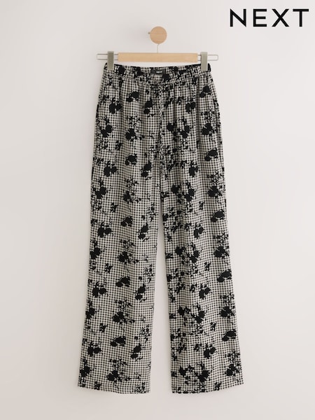 أسود/أبيض - Flocked Gingham Wide Leg Trousers (F34559) | ‏134 د.إ.‏