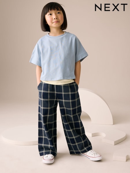 Navy Check Wide Leg Trousers (3-16yrs) (F34608) | AED61 - AED86