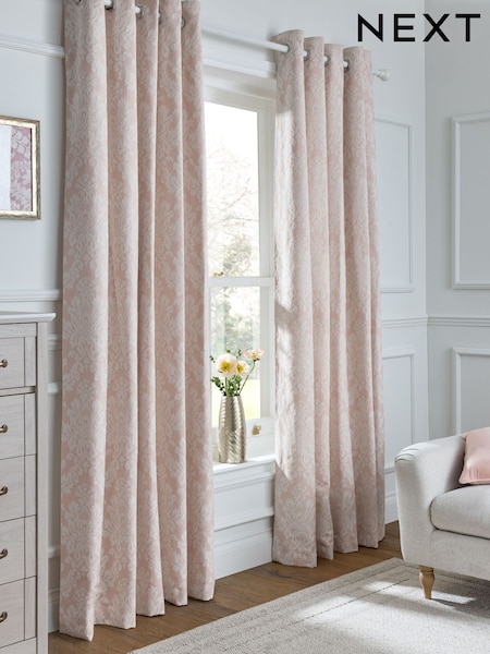 Pink Collection Luxe Damask Jacquard Eyelet Lined Curtains (F34675) | €101 - €213