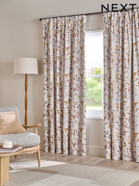 Honesty Leaf Floral Print Blackout/Thermal Pencil Pleat Curtains (F34687) | R$ 490 - R$ 1.080