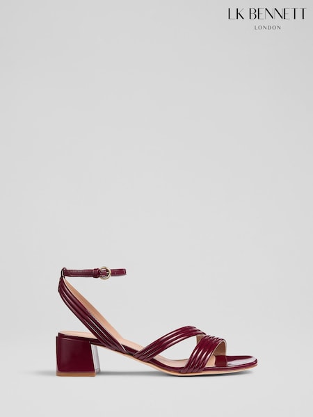 Lk Bennett Etta Bordeaux Patent Pu Straps Low Block Heels (F34707) | ‏1,353‏₪