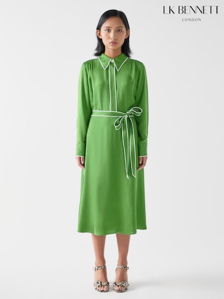 LK Bennett Green Petite Petite Elise Treetop Viscose Edge Stitch Detail Shirt Dress (F34710) | ₪1,252