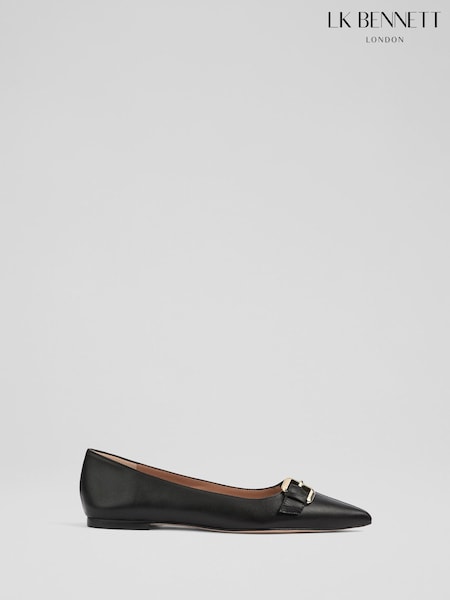 LK Bennett Tory Nappa Leather Oloid Buckle Pointed Flats (F34718) | €303