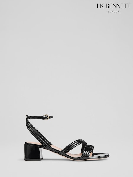 LK Bennett Black Etta Patent Pu Straps Low Block Heels (F34724) | €344