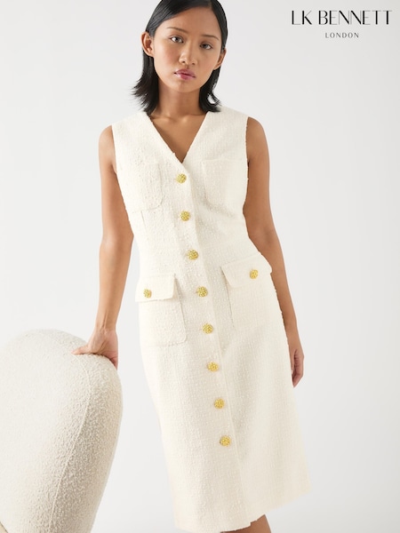 LK Bennett Cream Petite Vita Blend Tweed Sleeveless Dress (F34725) | €510
