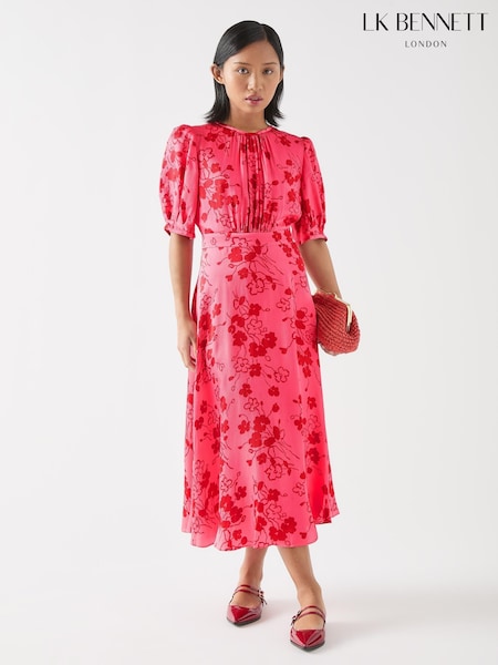 LK Bennett Pink Petite Petite Jem Desert Rose & Rio Viscose Wildflower Tea Dress (F34728) | R$ 3,940
