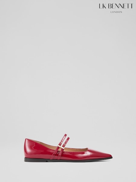 LK Bennett Red Lulu Crinkled Patent Strap Rand Flat (F34740) | ₪1,152
