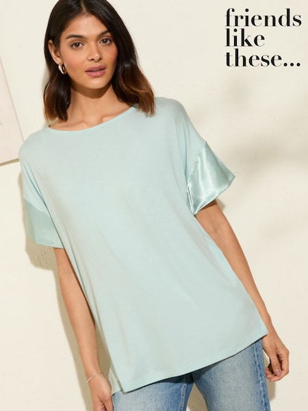 Friends Like These Mint Green Short Sleeve Satin Trim Tunic (F34842) | R$ 235