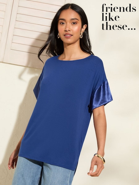 Friends Like These Navy Short Sleeve Satin Trim Tunic (F34843) | R$ 235