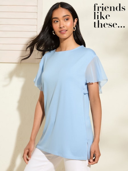 Albastru - Friends Like These Short Sleeve Flutter Trim Tunic (F34846) | 179 LEI