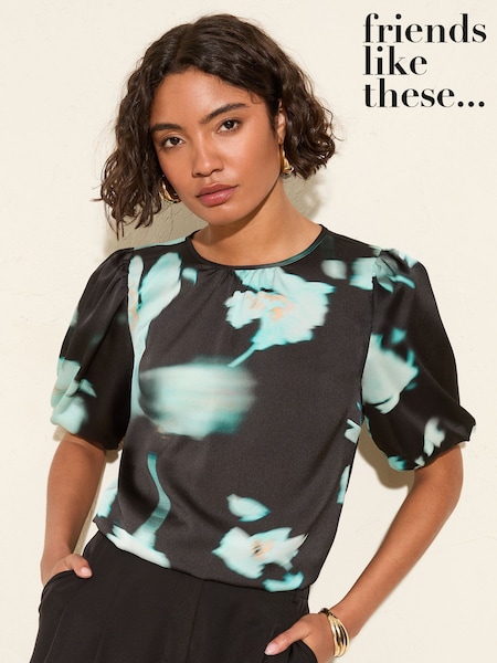 Friends Like These Blue Floral Print Bubble Sleeve Blouse (F34857) | €54.50
