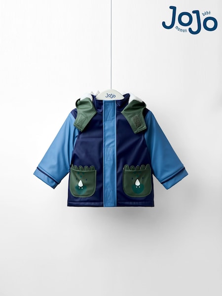 JoJo Maman Bébé Navy Multi Dino Waterproof Borg Lined Jacket (F34865) | R$ 420 - R$ 460