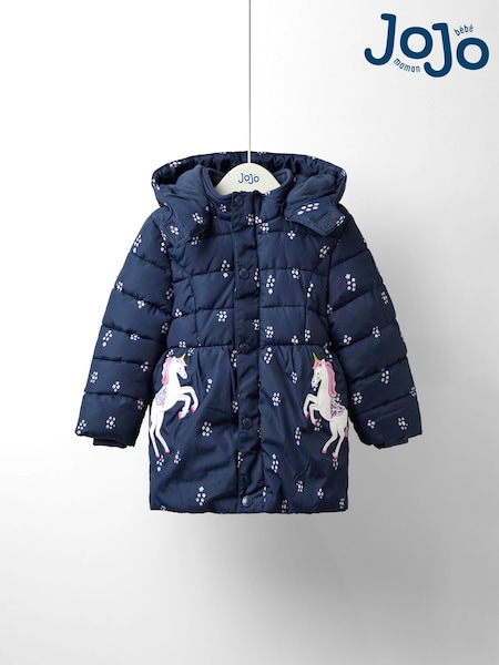 JoJo Maman Bébé Blue Fleece Lined Puffer Coat (F34886) | €69 - €75