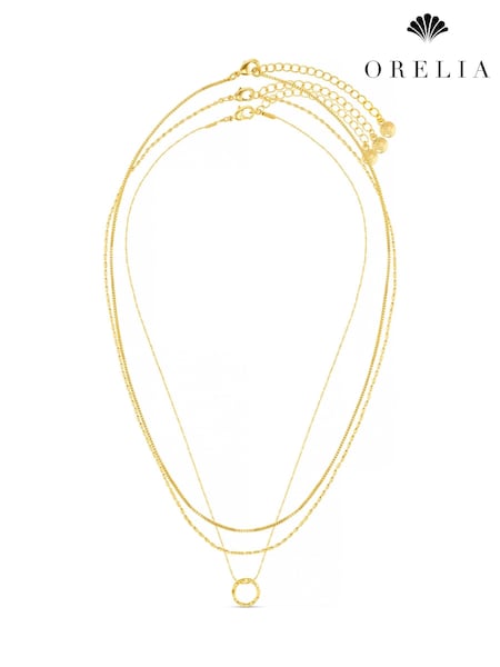 Orelia London Gold Tone Mini Open Circle Textured 3-Row Necklace (F34927) | €40