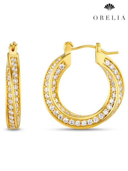 Orelia London Gold Tone Pave Intwinned Mid Size Hoop Earrings (F34933) | €40