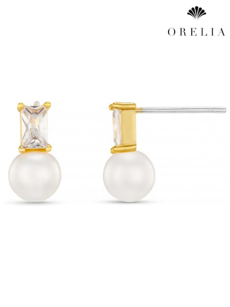 Orelia London Gold Tone Crystal Baguette & Pearl Stud Earrings (F34939) | €28