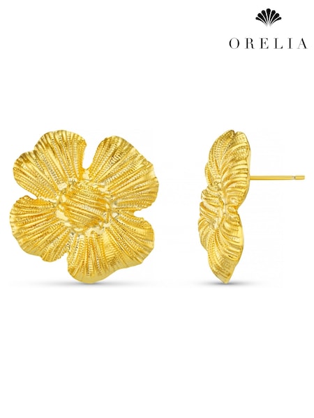 Orelia London Gold Tone Textured Flower Statement Stud Earrings (F34941) | €35