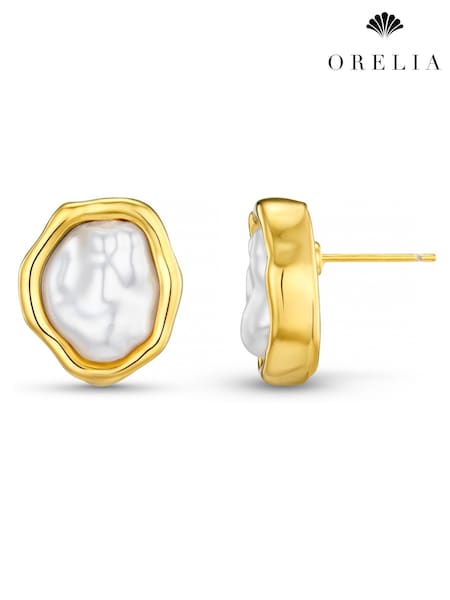 Orelia London Gold Tone Molten Pearl Stud Earrings (F34942) | €35