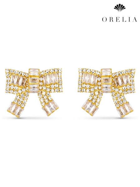 Orelia London Gold Tone Pave Baguette Embellished Bow Earrings (F34947) | €44