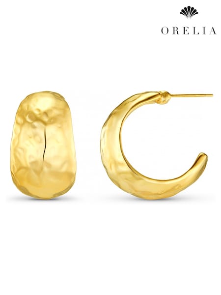 Orelia London Gold Tone Polished Hammered Domed Hoops (F34948) | €35