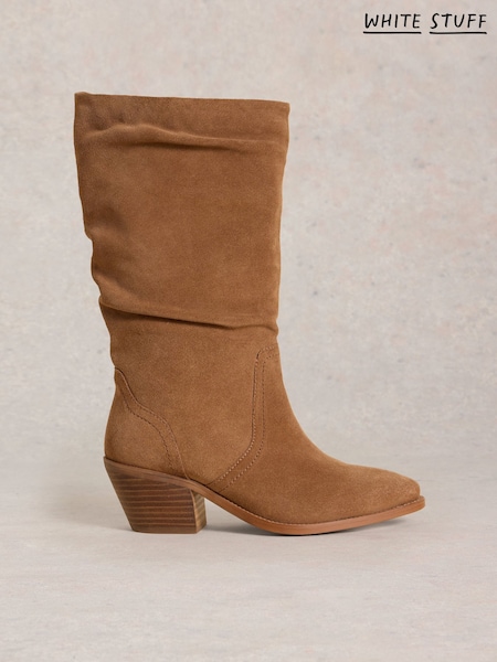 White Stuff Brown Azalea Suede Mid Slouch Boots (F34969) | $192