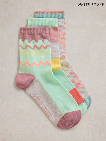 White Stuff Squiggle Ankle Socks 3 Pack (F34974) | €24