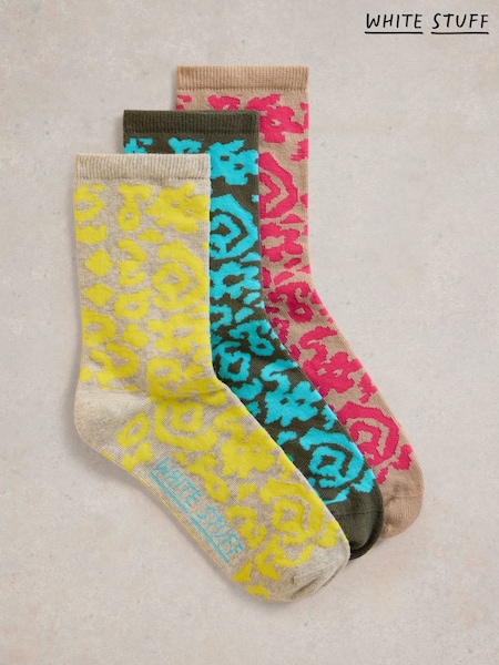 White Stuff Pink Animal Ankle Socks 3 Pack (F34975) | €18.50
