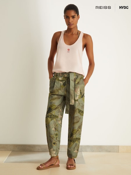 Reiss Khaki Delia Reiss | NYBG Linen Floral Tapered Trousers (F34979) | €285