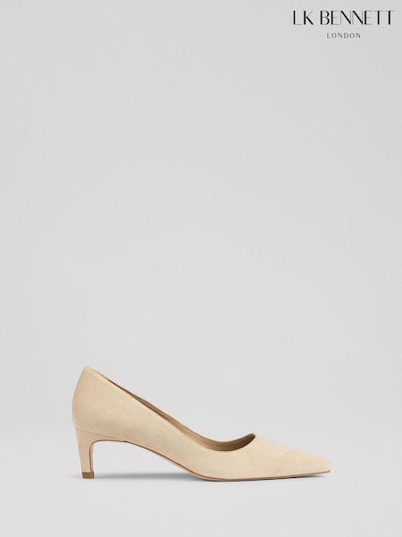 LK Bennett Natural Ava Trench Suede Pointed Kitten Heel Courts (F35089) | 985 QAR