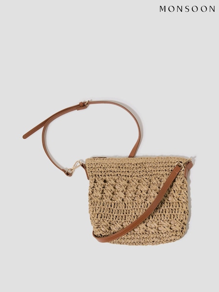 Monsoon Natural Amber Raffia Crochet Cross-Body Bag (F35097) | €50