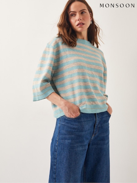 Monsoon Green Sammi Stripe Crop Sleeve Jumper (F35098) | 3,545 UAH